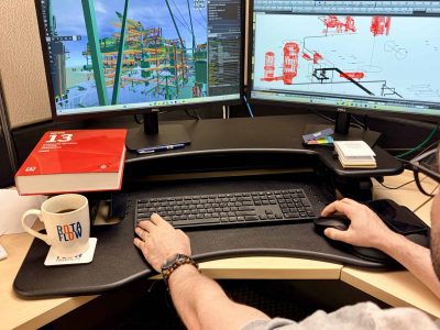 Engineer designing a sprinkler system with BIM modelling