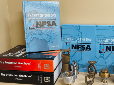 NFSA and NFPA fire code reference handbooks and sprinkler heads